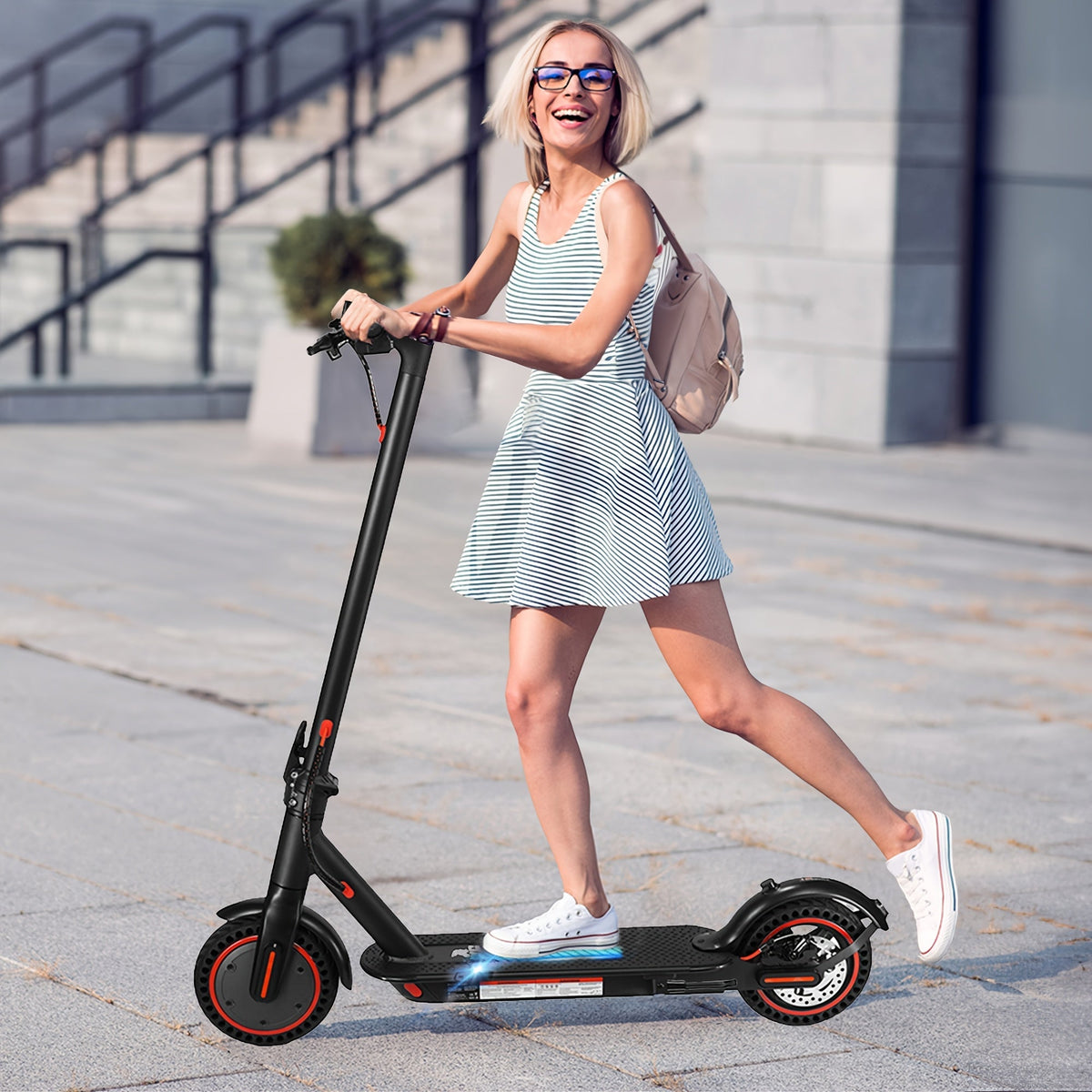 Trottinette électrique pliable pour adulte, moteur 350 W - pneus de 8,5 pouces, autonomie jusqu'à 34 km (21 miles), 3 modes de vitesse, écran LED, phare avant, batterie au lithium haute capacité - Noir (autonomie de 30 ou 34 km)