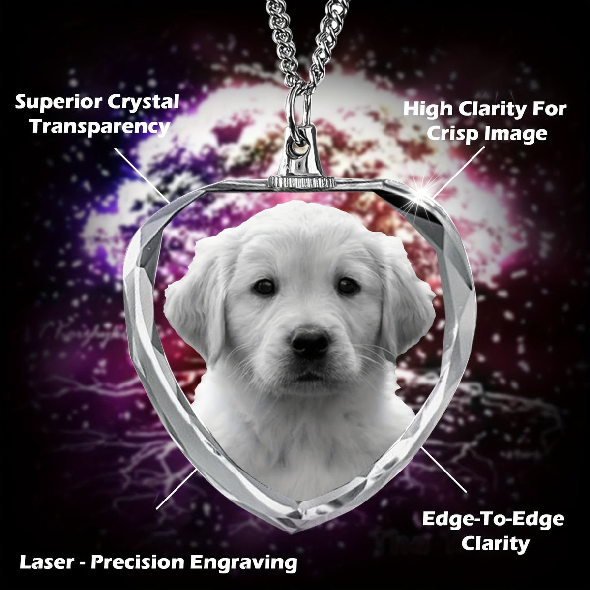 Collier photo personnalisé pour animal de compagnie – Pendentif en cristal 2D personnalisé, bijou commémoratif éternel pour chiens et chats bien-aimés, cadeau de sympathie et souvenir touchant pour la perte d'un animal