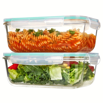 Large Glass Food Storage Containers with Lids 2-Pack 63oz, Borosilicate Glass Meal Prep Containers Airtight Snap Lid, Oven Microwave Freezer & Dishwasher Safe, Leakproof Glass Baking Dish for Family Meals