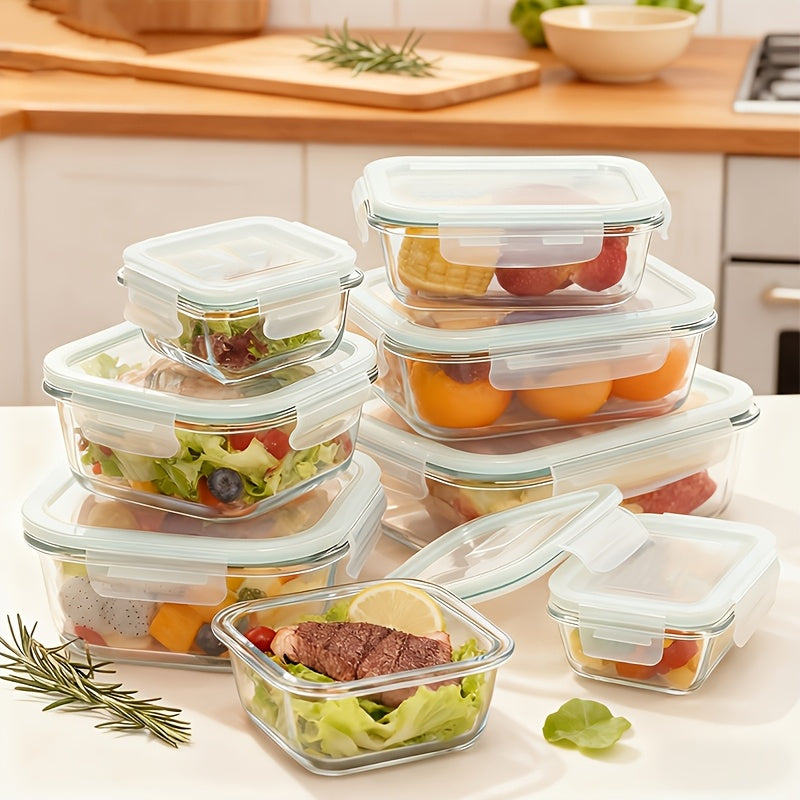 Ensemble de 16 récipients alimentaires en verre hermétiques – 8 couvercles et 8 récipients, compatibles micro-ondes et four, sans BPA, parfaits pour la préparation des repas, salades, fruits, légumes, sandwichs et pique-niques en extérieur