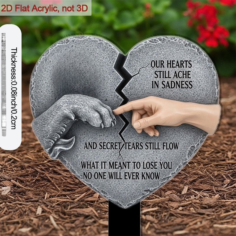 Plaque commémorative en acrylique pour sépulture - Marqueur funéraire extérieur de 9 pouces avec motif de main et patte touchant un cœur, cadeau pour perte d'animal, décoration de souvenir et hommage pour proches et animaux disparus, plat 2D