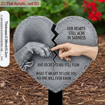 Plaque commémorative en acrylique pour sépulture - Marqueur funéraire extérieur de 9 pouces avec motif de main et patte touchant un cœur, cadeau pour perte d'animal, décoration de souvenir et hommage pour proches et animaux disparus, plat 2D