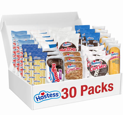 Assortiment de gâteaux Hostess, paquet de 30 – Mini pâtisseries emballées individuellement pour les voyages, le bureau, les cadeaux et les boîtes à lunch, l'assortiment peut varier