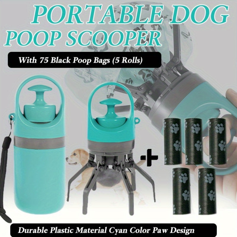 Ensemble de ramasse-crottes portable avec distributeur et 75 sacs – Kit de ramassage durable de 6 pièces en plastique avec motif de patte mignon, adapté à toutes les races de chiens, indispensable pour les promenades en extérieur