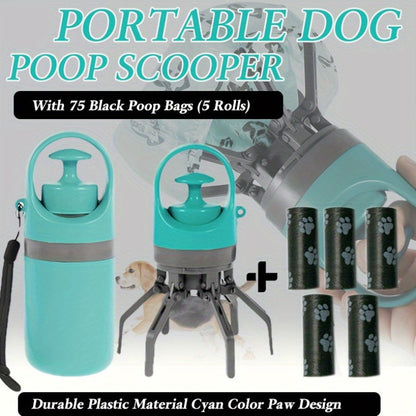 Ensemble de ramasse-crottes portable avec distributeur et 75 sacs – Kit de ramassage durable de 6 pièces en plastique avec motif de patte mignon, adapté à toutes les races de chiens, indispensable pour les promenades en extérieur