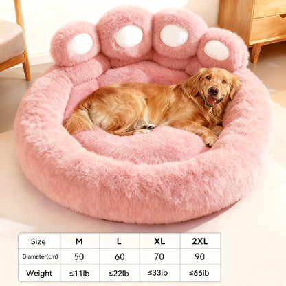 Panier rond pour chien et chat motif patte d’ours – Lit apaisant et doux pour animal de compagnie, antidérapant, chaud et confortable, petit, moyen, grand modèle, 50/60/70/90 cm, café/rose/gris