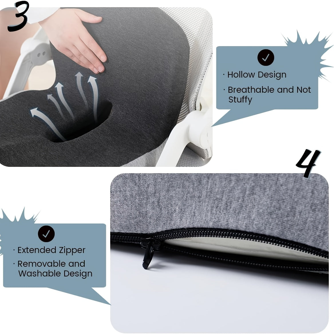 Coussin de siège ergonomique en mousse à mémoire de forme avec soutien lombaire – Coussin antidérapant pour chaise de bureau, fauteuil gaming et siège de voiture pour soulager les douleurs aux hanches et au coccyx, confort prolongé en position assise
