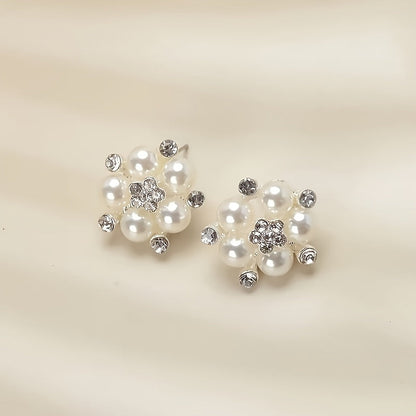Parure de luxe collier et boucles d'oreilles pour femme – Bijoux plaqués argent perlés pour mariage, soirée et spectacle, accessoires de robe élégants