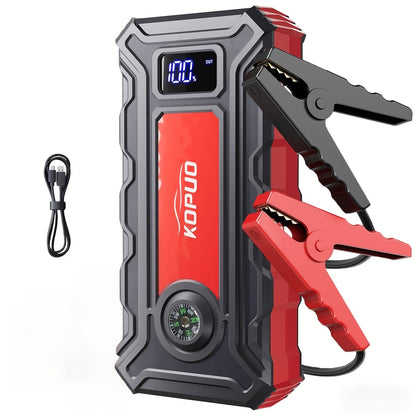 Démarreur de voiture portable 5000A/6000A – Booster de batterie 12V pour véhicules essence et diesel, batterie externe à charge rapide 65W, lampe de poche LED et écran LCD, bloc de démarrage d'urgence compact