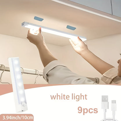 Lampes d'armoire à détecteur de mouvement LED rechargeables par USB, 6, 9, 12 pièces, veilleuse sans fil, 3 modes réglables pour chambre, escalier, cuisine, placard, sous armoire, lecture au chevet, couloir, éclairage domestique