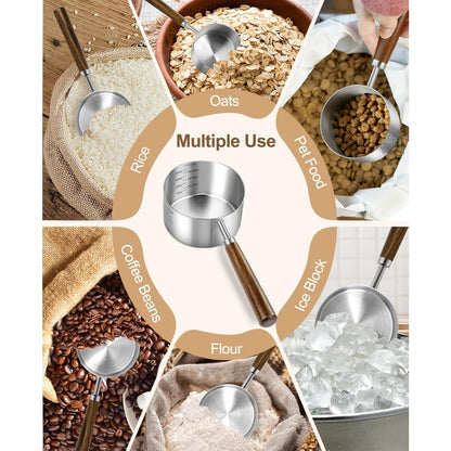 Pelle à croquettes en acier inoxydable, 1 tasse (250 ml), avec graduations et long manche - Doseur métallique pour nourriture pour chiens et chats - Pelle durable avec marquages en tasses et ml pour un contrôle précis des portions
