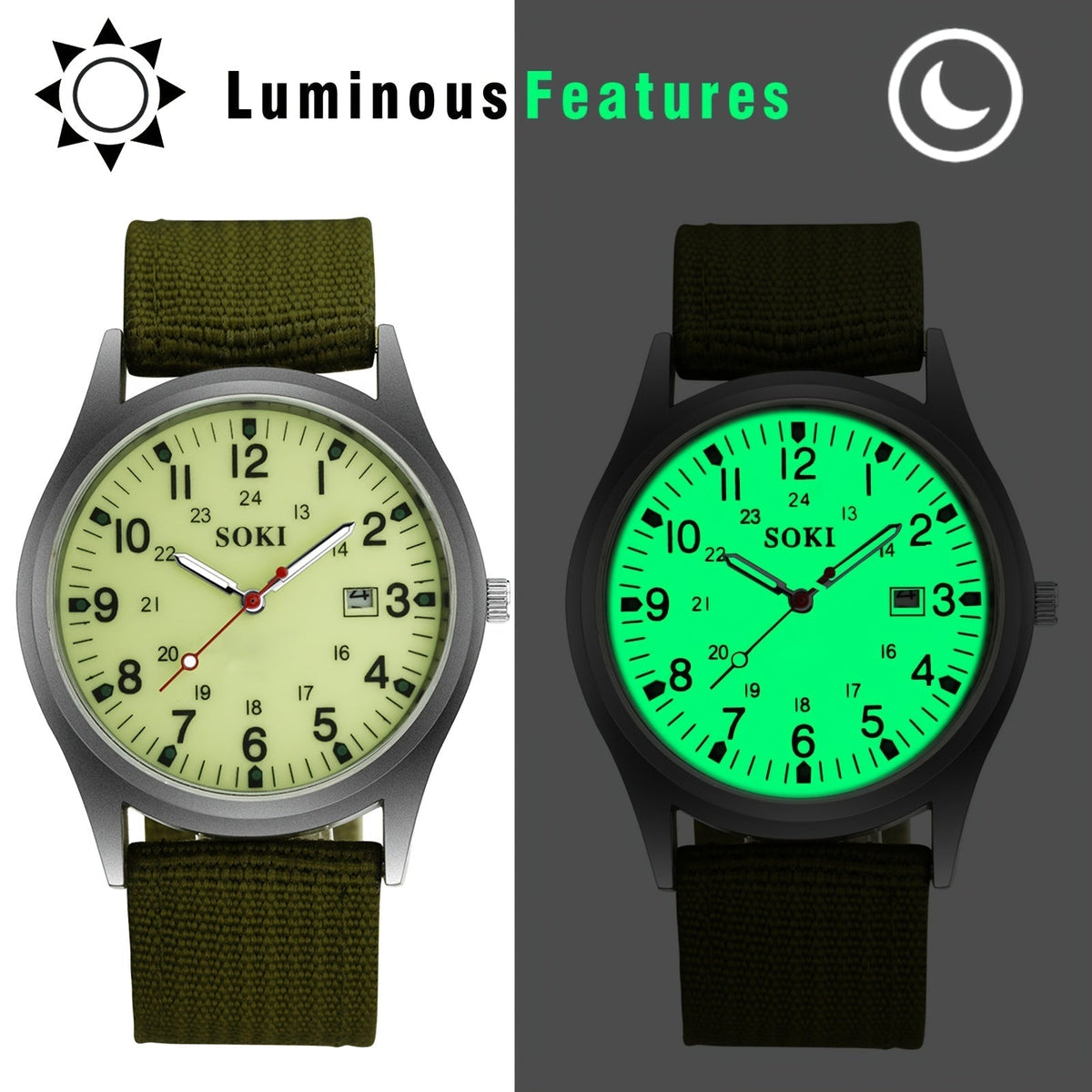 Montre à quartz minimaliste pour homme avec bracelet en nylon - Montre-bracelet analogique décontractée avec cadran lumineux, calendrier 24 heures et boîtier en acier inoxydable, montre de sport pour homme, cadeau idéal