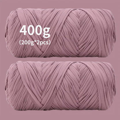 Fil de coton pour t-shirt 400 g (2 x 200 g) mélange de coton épais en 49 couleurs – Fil épais et doux pour paniers au crochet, sacs, tapis, projets de macramé et tricot – Fil de loisirs créatifs idéal pour les débutants