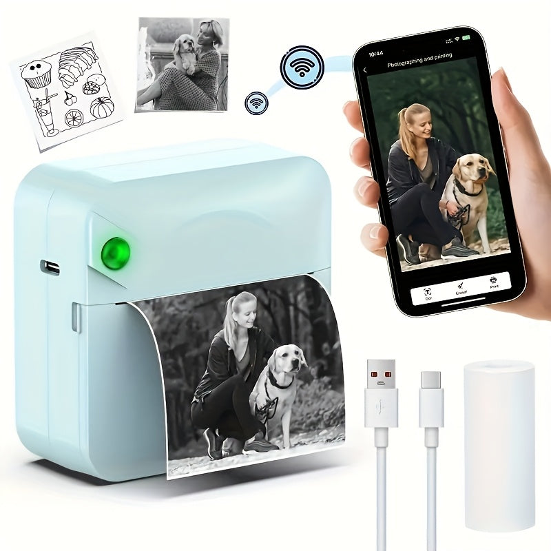 Mini imprimante thermique portable sans fil Bluetooth pour smartphones, photos, notes, autocollants, journaux et mémos, rouleau de papier thermique inclus