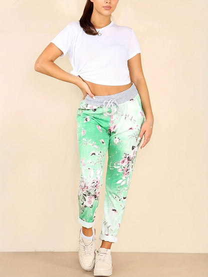 Floral Print Drawstring Capri Pants for Women - Boho Cropped Pants with Stretch Fabric, Spring Summer Fall, S-XXL