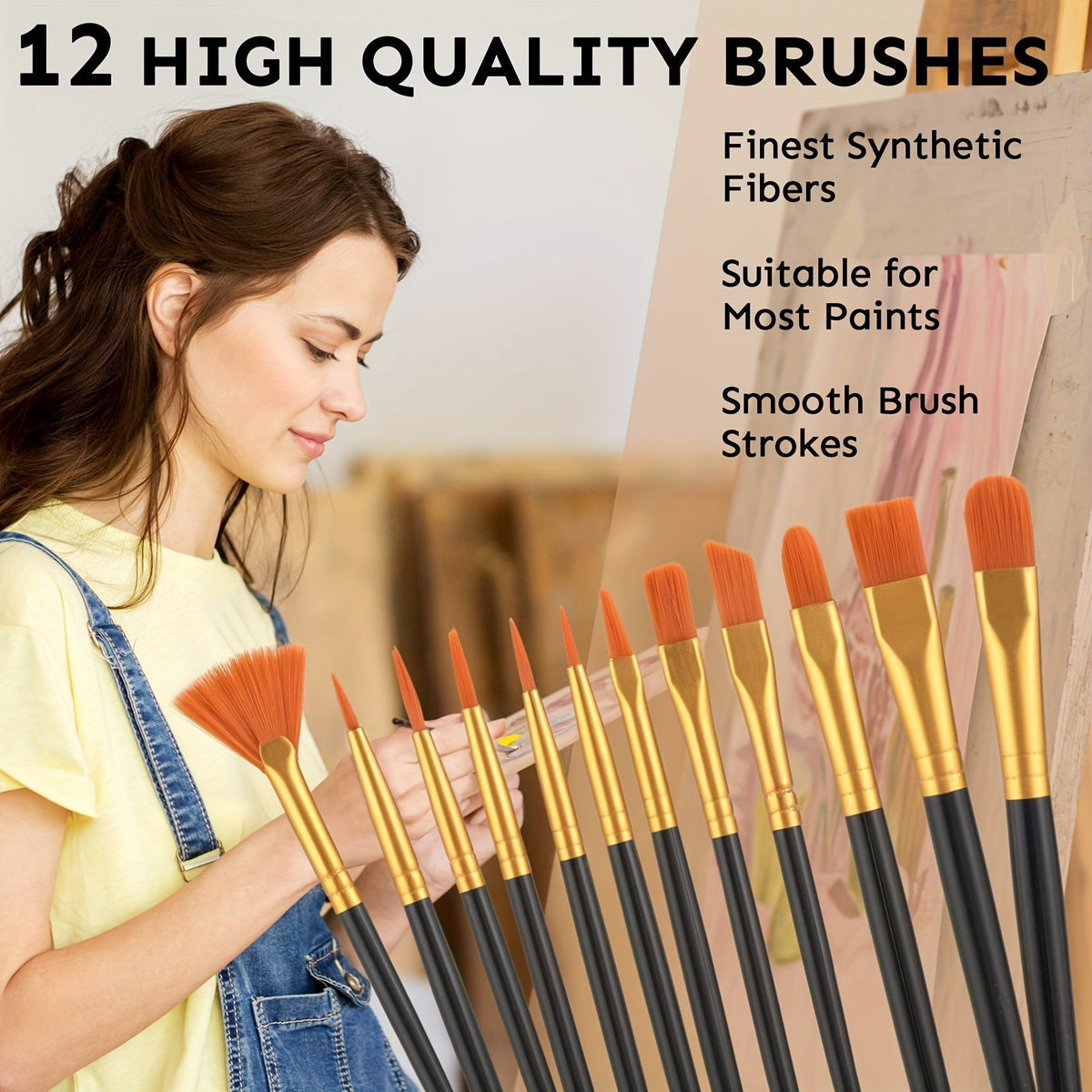 Set de peinture acrylique 36 couleurs de 60 ml chacune avec 12 pinceaux – Fournitures de peinture à pigments riches pour toile, céramique et tissu, artistes débutants et professionnels, rentrée scolaire et cadeau de fêtes