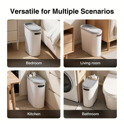 Petite poubelle de salle de bain avec poignées intégrées, lot de 1 ou 2 – Corbeille à papier en plastique antirouille, design gain de place pour salle de bain, buanderie et bureau, sacs poubelle inclus