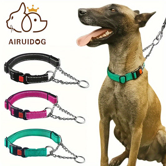 Collier Martingale pour chien avec chaîne en acier inoxydable – Collier de dressage réfléchissant, robuste et rembourré, avec boucle à dégagement rapide pour petits, moyens et grands chiens, 5 couleurs