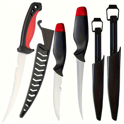 Ensemble de 3 couteaux de pêche avec lames en acier inoxydable, couteaux à fileter, désosser et vider avec gants résistants aux coupures, coupe-fil de pêche et cordon – Cadeau de pêche unique pour pêcheurs et campeurs