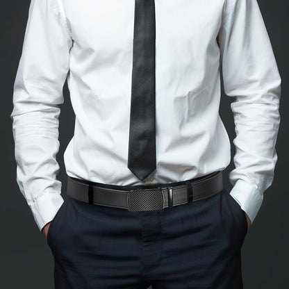 Ceinture habillée à cliquet pour homme en cuir avec boucle automatique – Boucle en alliage de zinc, taille ajustable de 71 cm à 117 cm , 8 styles, ceinture de ville, cadeau idéal pour mari, fête des pères et Noël