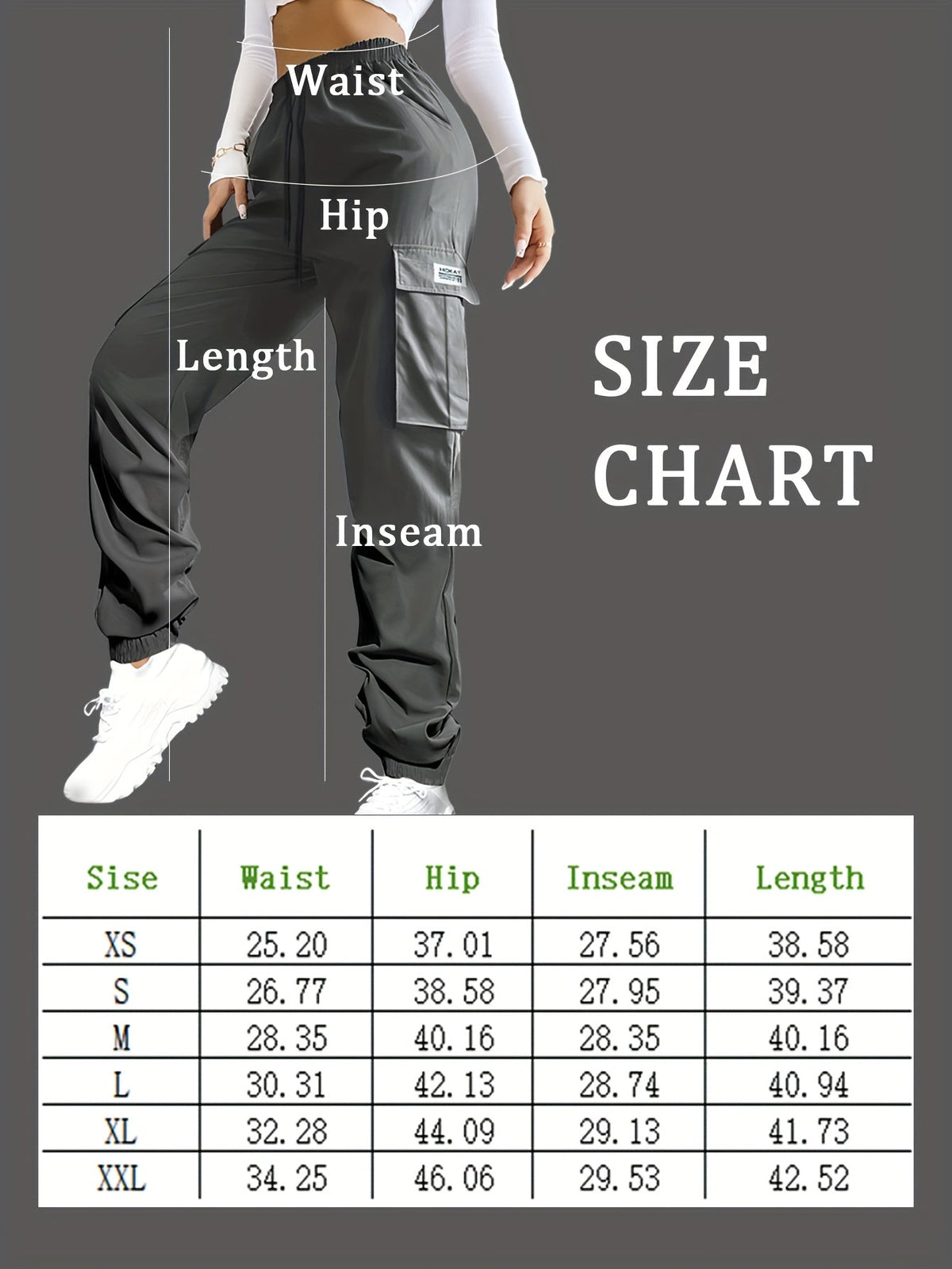 Pantalon cargo pour femme avec poches zippées – Taille élastique à cordon de serrage, grandes poches, pantalon décontracté pour l'extérieur, noir, gris, vert, bleu, XS-XXL