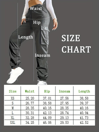 Pantalon cargo pour femme avec poches zippées – Taille élastique à cordon de serrage, grandes poches, pantalon décontracté pour l'extérieur, noir, gris, vert, bleu, XS-XXL