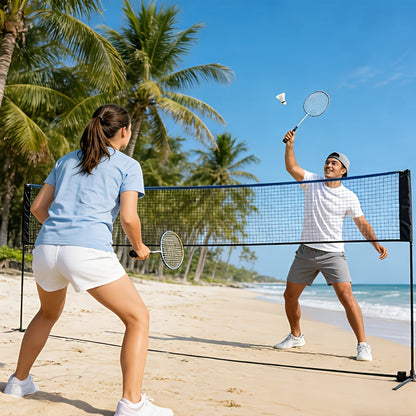 Ensemble de filet de badminton et volley-ball portable, hauteur et tension réglables, résistant aux intempéries avec sac de transport - Qualité professionnelle pour jardin, piscine, jeux sur terrain intérieur et extérieur