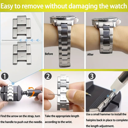 Kit de 15 outils professionnels pour le retrait de bracelets de montre – Chasse-goupilles en acier inoxydable avec socle en plastique, aucun assemblage requis, adapté au réglage et à la réparation de bracelets de montre à domicile