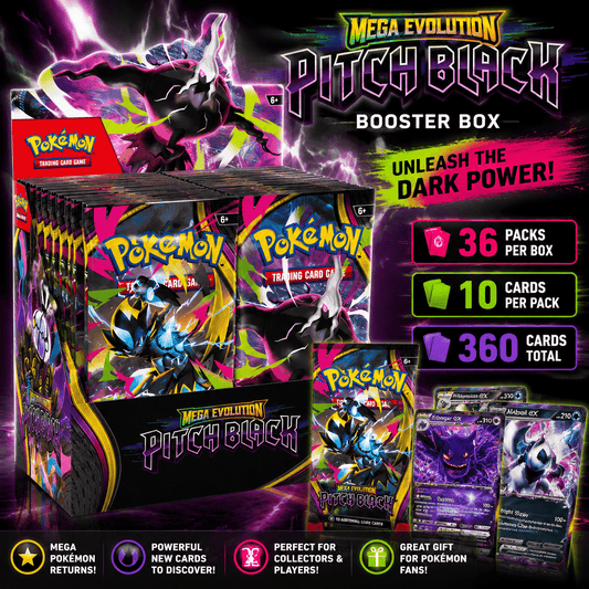 Boîte de boosters Pokémon Méga-Évolution ME5 Pitch Black - 36 paquets, 360 cartes sous  emballage d'usine, boîte de collection premium pour les fans de cartes, échanges et cadeaux