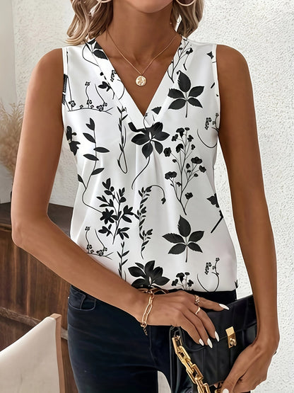 Gilet élégant sans manches à imprimé floral pour femme - Débardeur chic et décontracté, chemisier bohème d'été, haut léger tendance pour femme, nouveauté