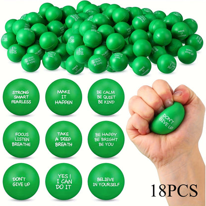 Lot de 18 ou 36 mini balles anti-stress avec citations motivantes de 4 cm, jouets à presser pour récompenses scolaires, cadeaux de fête, Pâques, printemps, rentrée des classes ou cadeaux d'équipe de bureau, rose, rouge, bleu, vert, jaune