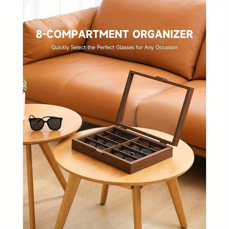 Étui de rangement pour lunettes en cuir PU à 8 fentes – Boîte de rangement grande capacité pour lunettes de soleil et lunettes de lecture, présentoir de collection domestique de luxe en noir, blanc et vert