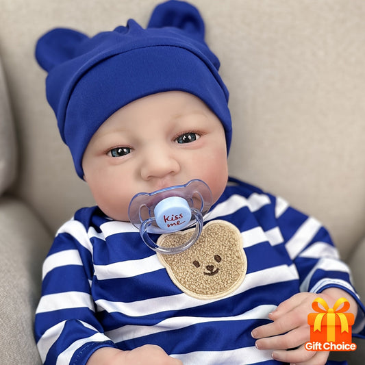 Poupée reborn de 43 cm, nouveau-né réaliste avec cheveux peints à la main, corps en vinyle souple et tissu, tétine aimantée - Poupée bébé fille vivante avec cils implantés, cadeau d'anniversaire et de Noël pour collectionneurs et enfants