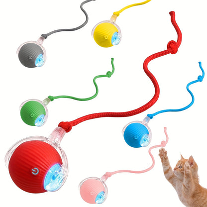 Balle jouet pour chat LED avec corde à queue - Balle interactive électrique intelligente à rotation automatique pour chats et chiots, balle bondissante automatique pour l'exercice du chat, soulagement de l'ennui et jeu en intérieur