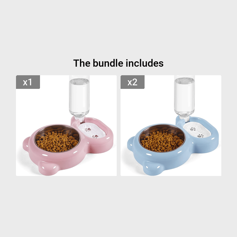 Ensemble de deux gamelles pour animaux avec bouteille d’eau automatique – Gamelles d’eau et de nourriture pour petits chiens et chats, lavables au lave-vaisselle, durables et sans BPA, rose gris violet, station de nourrissage pour animaux d’intérieur