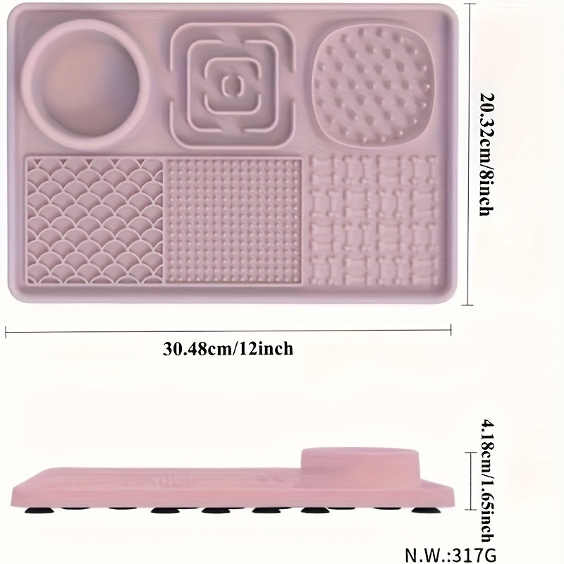 Tapis de léchage distributeur de nourriture lente 6-en-1 pour animaux avec ventouse puissante, outil multifonctionnel anti-anxiété pour chiens et chats, favorise une alimentation saine et facilite le toilettage et le bain