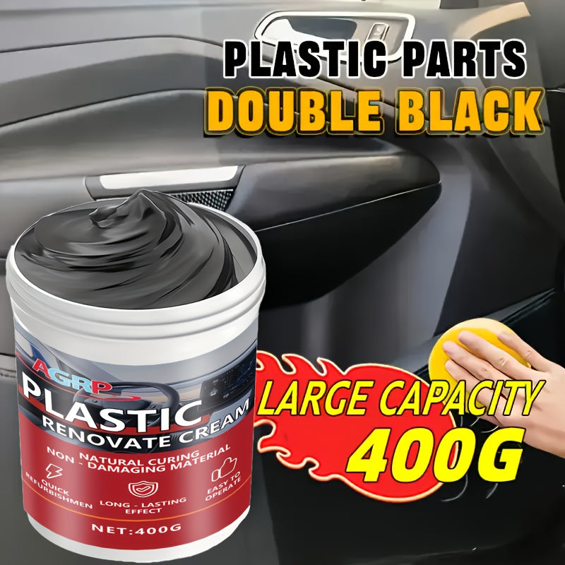 Cire rénovatrice pour plastiques de voiture 400 g – Polish haute brillance résistant aux UV pour tableau de bord, pare-chocs, pneus et garnitures extérieures, pâte de detailing intérieur et extérieur anti-décoloration, séchage rapide non gras