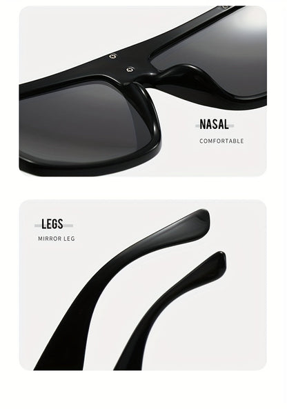 Lunettes de soleil carrées oversize style cyberpunk pour hommes – Monture extra large 139 mm et plus, bordure en métal noir et doré, verres décoratifs, lunettes de mode urbaine futuriste et cosplay
