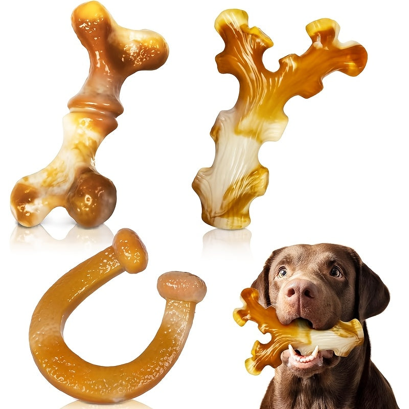 Lot de 3 jouets à mâcher indestructibles en nylon pour chiens destructeurs – Ensemble robuste et durable pour grandes races, motif rayé, jouets dentaires haute résistance pour la poussée dentaire