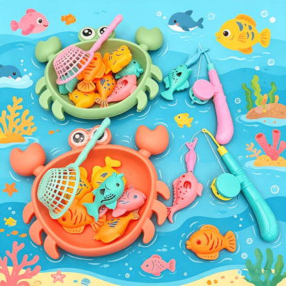 Kids Magnetic Fishing Toy Set with Crab Fish Shell Fishing Rod and Net 8 Piece Toddler Bath Water Table Sensory Play Fine Motor Skills Summer Gift for Boys Girls Ages 3 4 5 6 Orange Green