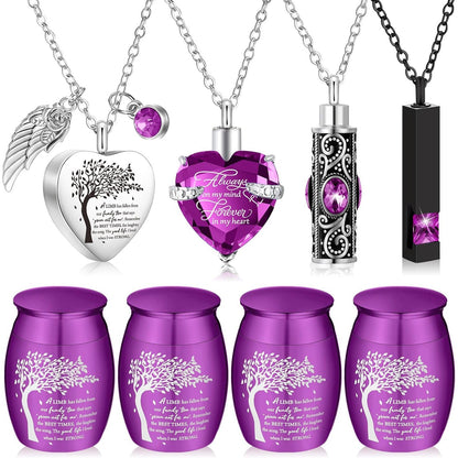 Lot de 8 petites urnes funéraires pour cendres – Ensemble de souvenirs en alliage avec pendentif médaillon en forme de cœur « Arbre de vie » pour hommes et femmes, cadeau commémoratif pour inhumation et crémation, 8 couleurs