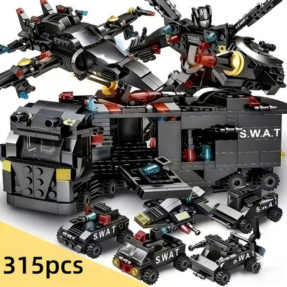 Ensemble de construction de véhicule des forces spéciales SWAT de 315 pièces – Jouet de construction de voiture robot militaire pour garçons – Kit de briques éducatif STEM – Cadeau d'anniversaire, de Noël et d'Halloween pour enfants de 6 à 12 ans