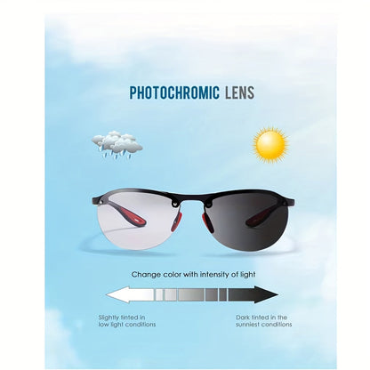 Lunettes de soleil polarisées photochromiques KDEAM pour hommes et femmes – Monture ovale sans bord en TR90 léger, verres TAC à assombrissement automatique, protection UV400, finition miroir, étui rigide et chiffon inclus