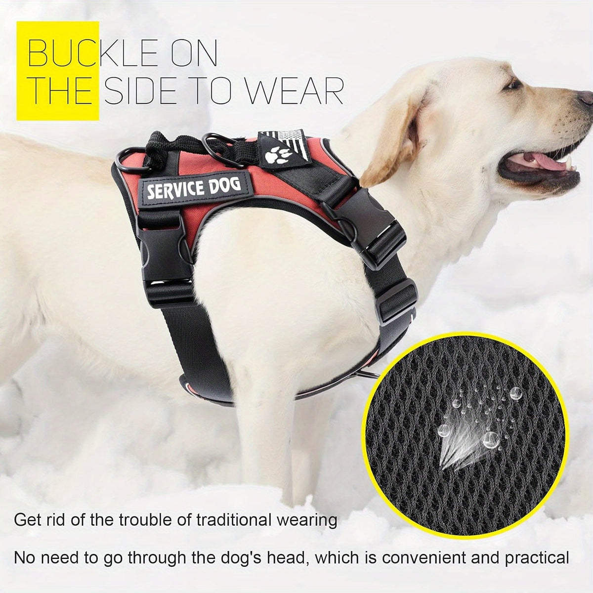 Harnais anti-traction pour chien avec gilet réfléchissant et 5 écussons – Harnais de service réglable en maille Oxford souple, avec attaches avant et arrière pour chiens de petite, moyenne et grande taille, de XS à XL