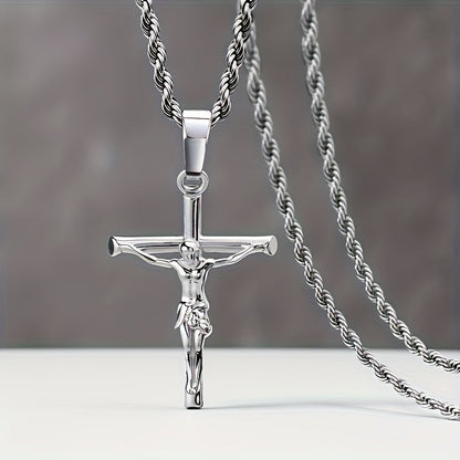 Collier croix en acier inoxydable pour hommes et femmes – Pendentif religieux unisexe délicat, léger (7 g), artisanat raffiné, cadeau idéal pour Noël, un anniversaire ou une confirmation, 55 cm / 22 po