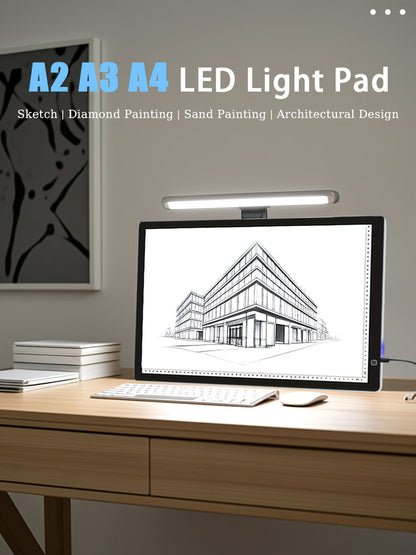 Tablette lumineuse LED pour dessin A2 A3 A4, table à copier ultra-fine à double barre lumineuse avec variateur 3 niveaux et surface sans grille protectrice des yeux pour diamond painting, croquis et dessin