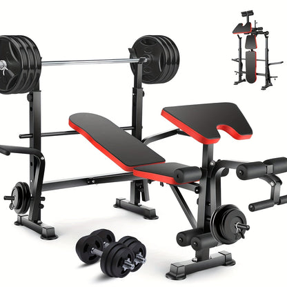 Banc de musculation réglable et pliable avec rack à squat, poste à jambes et pupitre à biceps – Banc de développé couché tout-en-un pour entraînement complet, jusqu'à 545 kg