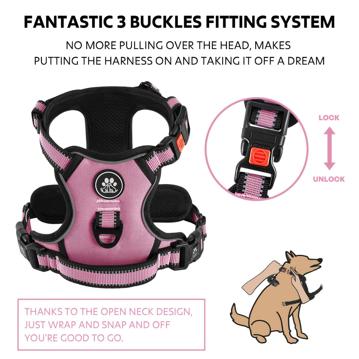 Ensemble harnais anti-traction pour chien avec laisse rétractable, ceinture de sécurité et collier – Harnais gilet entièrement réfléchissant, réglable et respirant avec poignée pour petits et grands chiens, tailles XS–XL