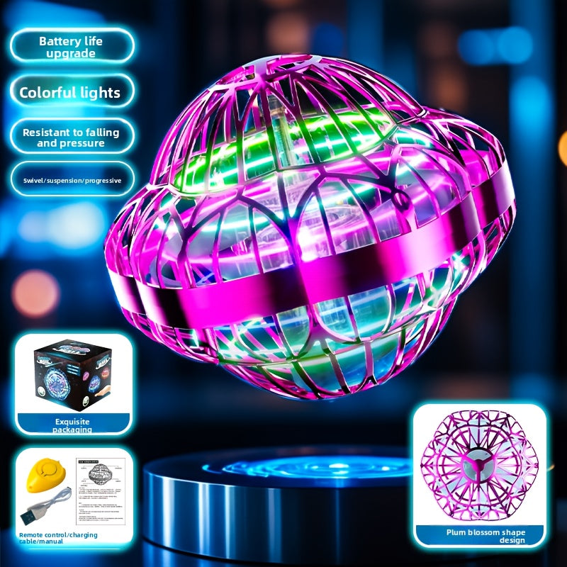 Jouet volant intelligent en forme de soucoupe volante, drone hexagonal rotatif à vol autonome, contrôlé par la main, robot volant d'intérieur, cadeau d'anniversaire ou de Noël pour enfants et adultes, bleu, violet, rouge