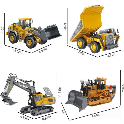 Ensemble de véhicules de chantier télécommandés 2,4 GHz, pelleteuse, camion-benne, bulldozer et chargeuse à 12 canaux, alliage et plastique, jouet de construction STEM pour enfants, cadeau d'anniversaire ou de Noël pour garçons